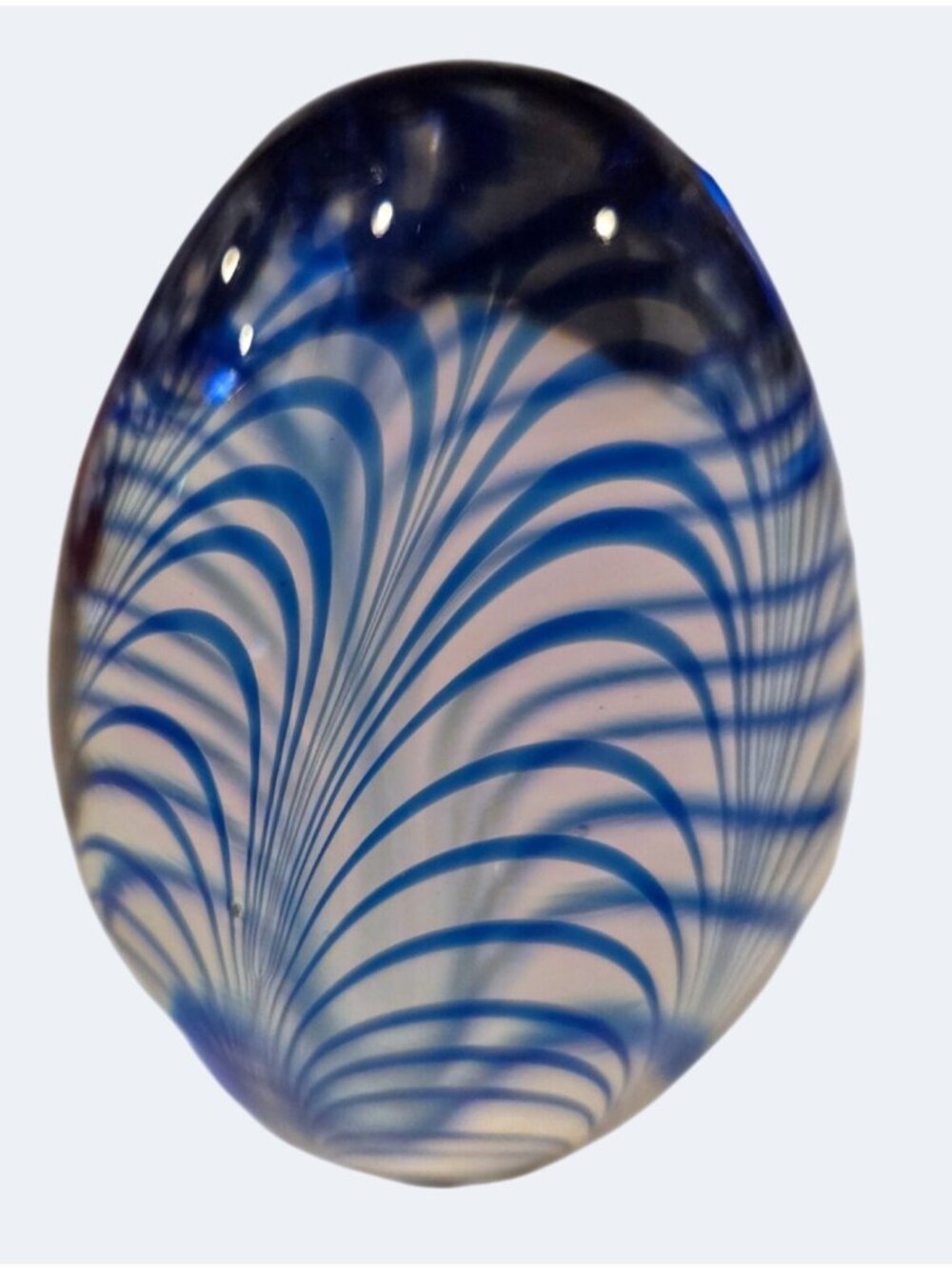 Murano Style Blue & Clear Swirl Glass Paperweight 4"x3" Art Decor